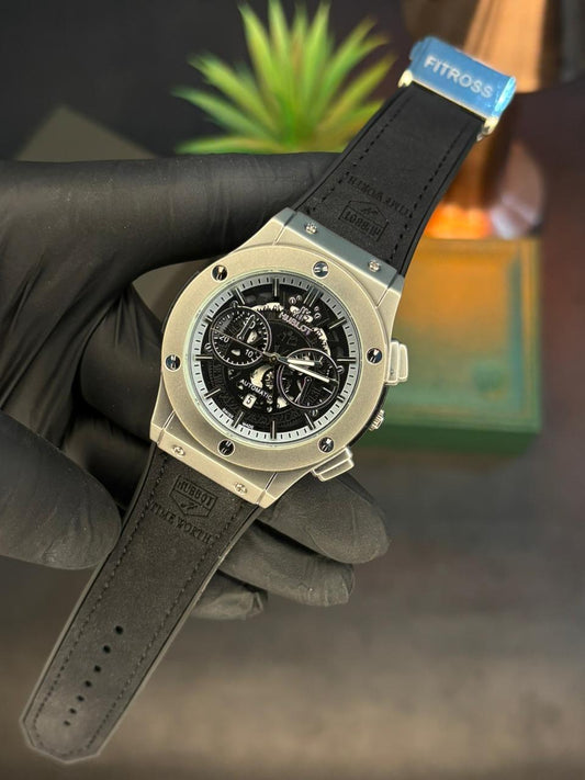 HUBLOOT BLACK-SILVER LEATHER